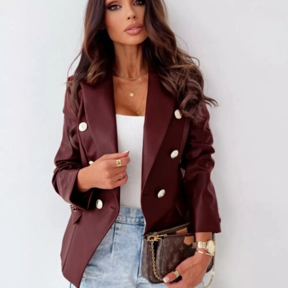 Lapel Collar Leather Blazer - Picture 10 of 16